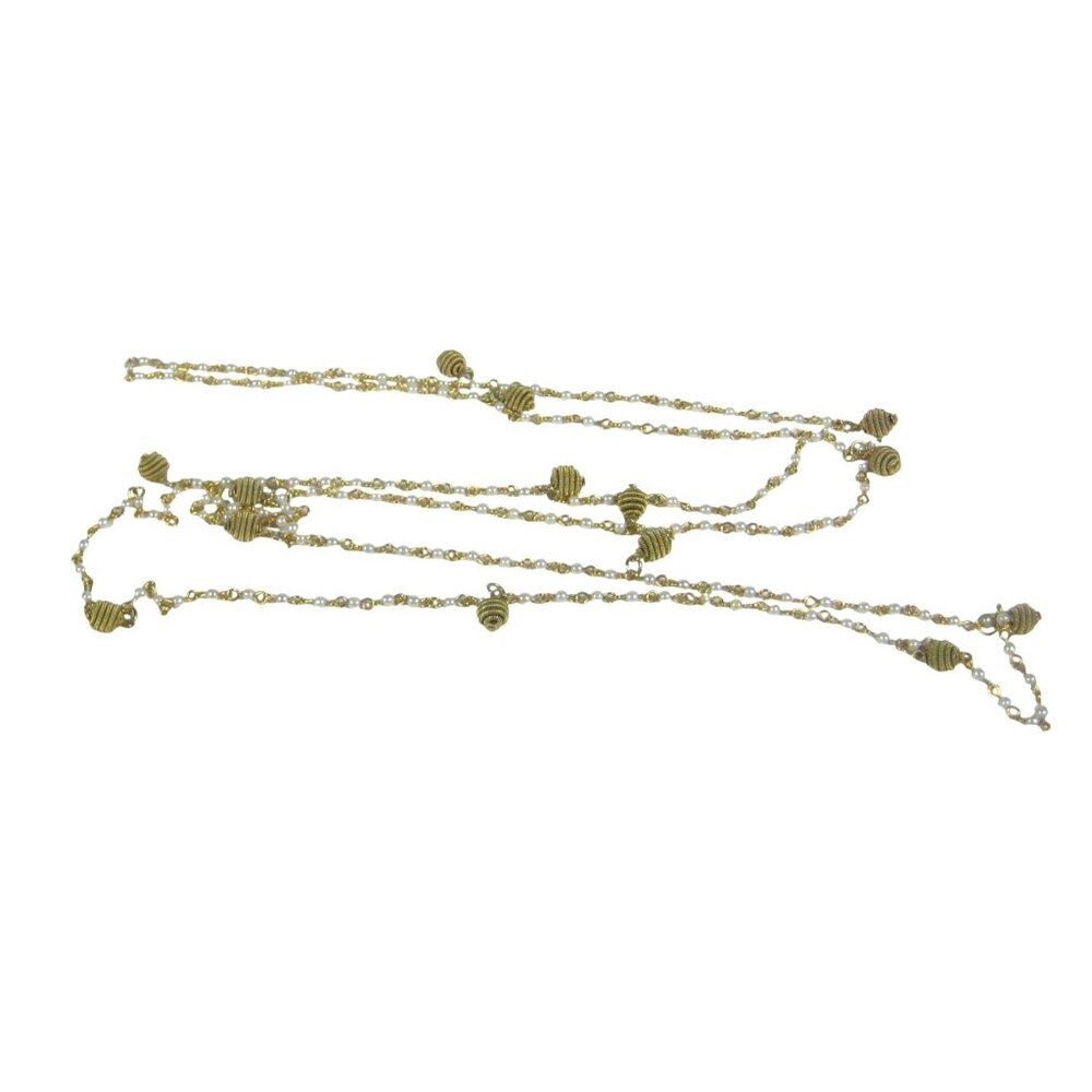 Goldtone Imitation Pearl Necklace Honeycomb Shape Charms 60 inch Vintage STYLE